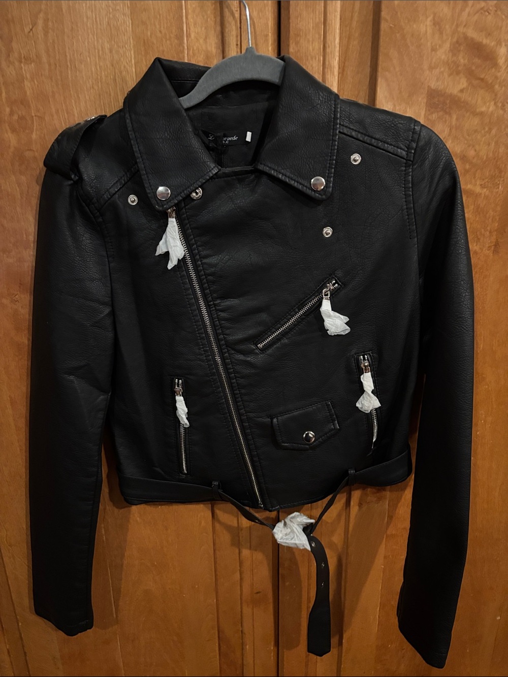 Classic Black Faux Leather Moto Jacket - Women